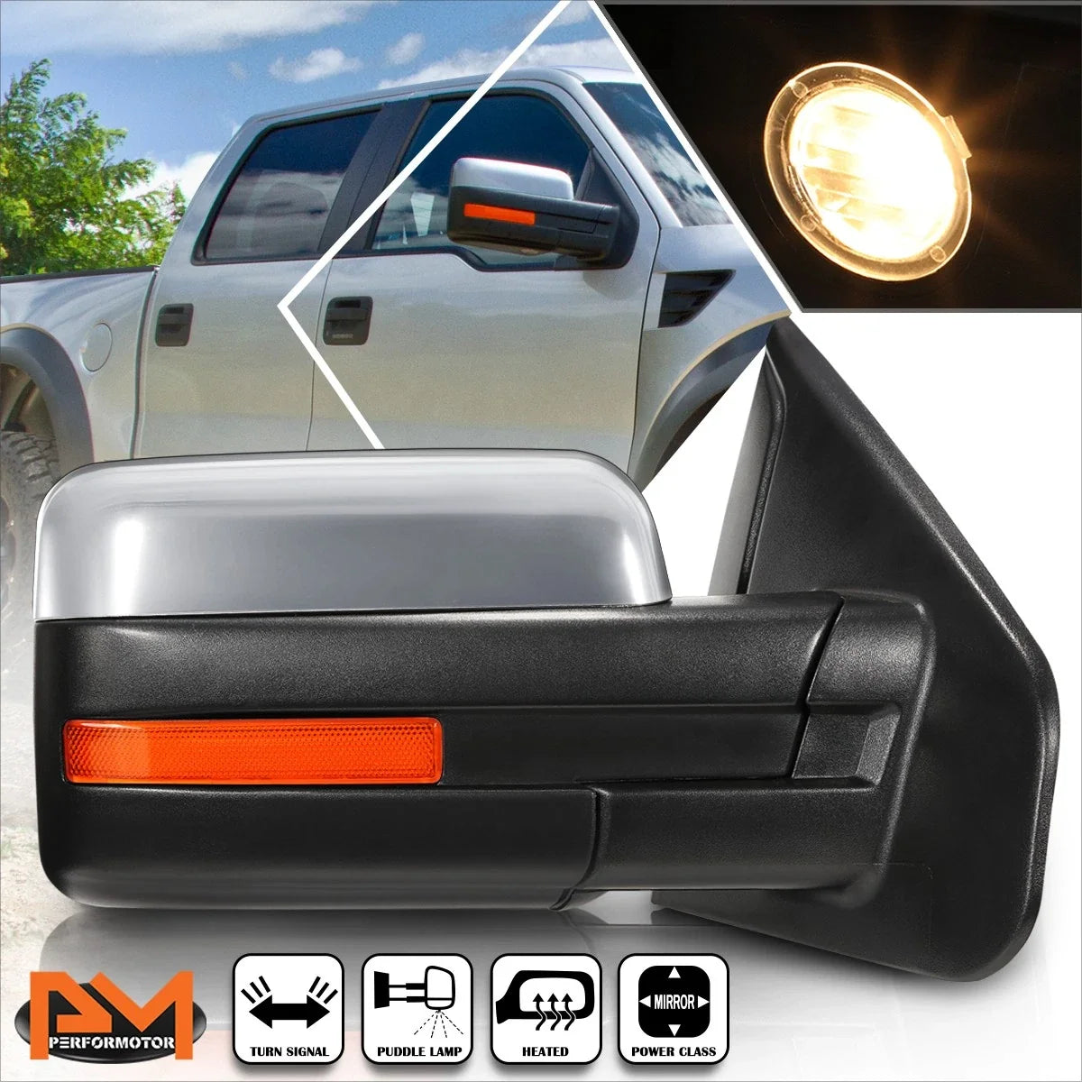Right Side View Mirror for Ford F150 (2004–2014) - Powered, Heated, LED, Chrome