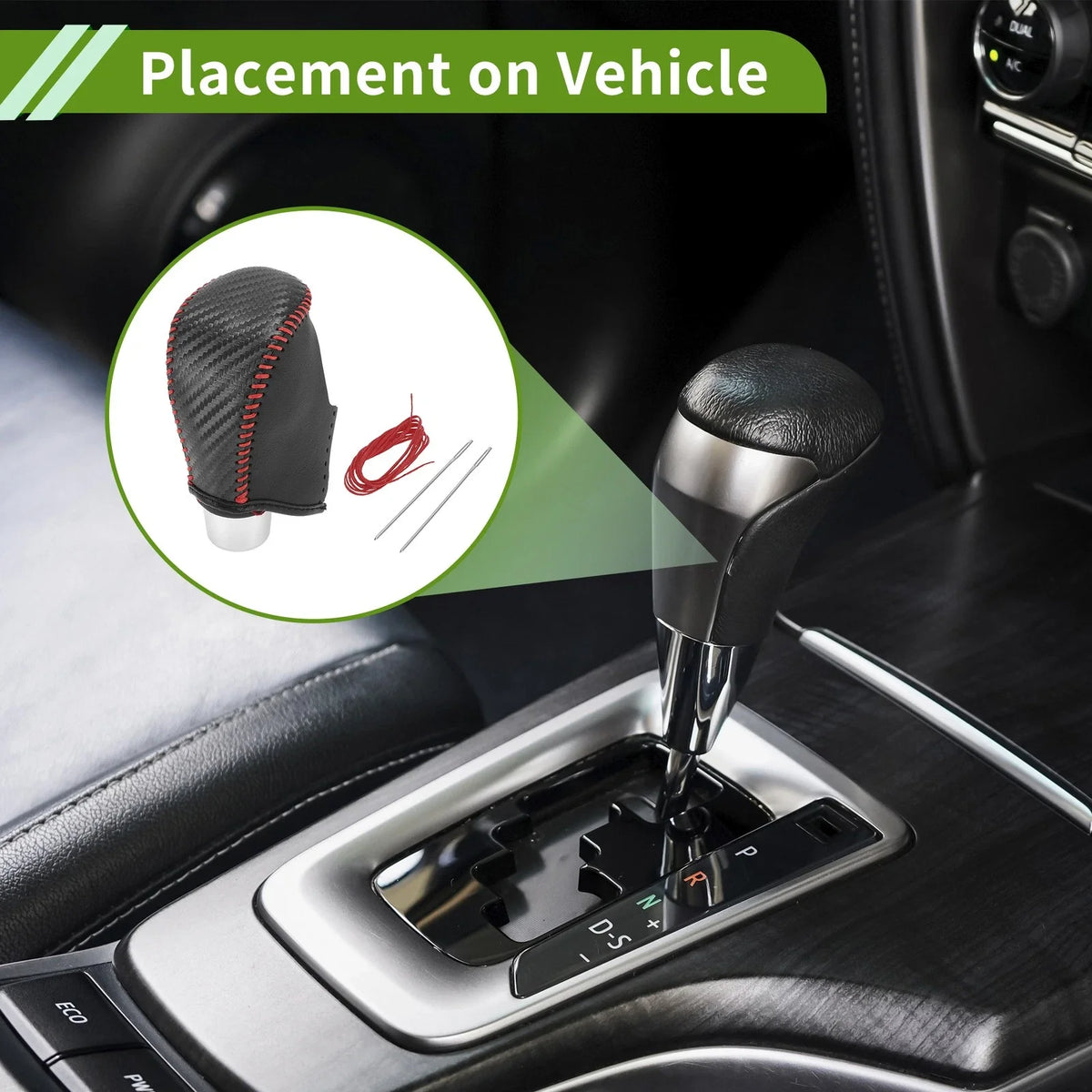 Gear Shift Knob Cover for Nissan Rogue (2017–2020) Black Carbon Fiber Red