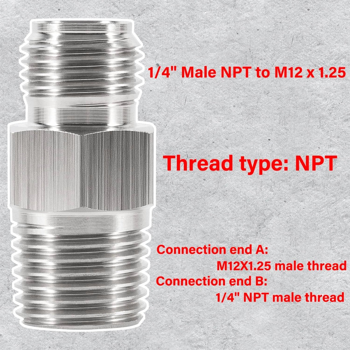 1/4" NPT Fitting Adapter for M12X1.25 Male Metric Coupling