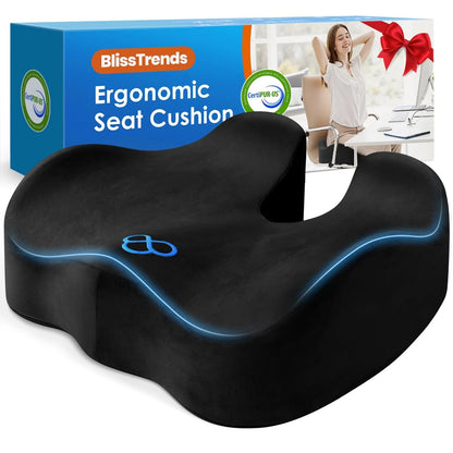 Thick Memory Foam Seat Cushion with Velvet Cover - Black