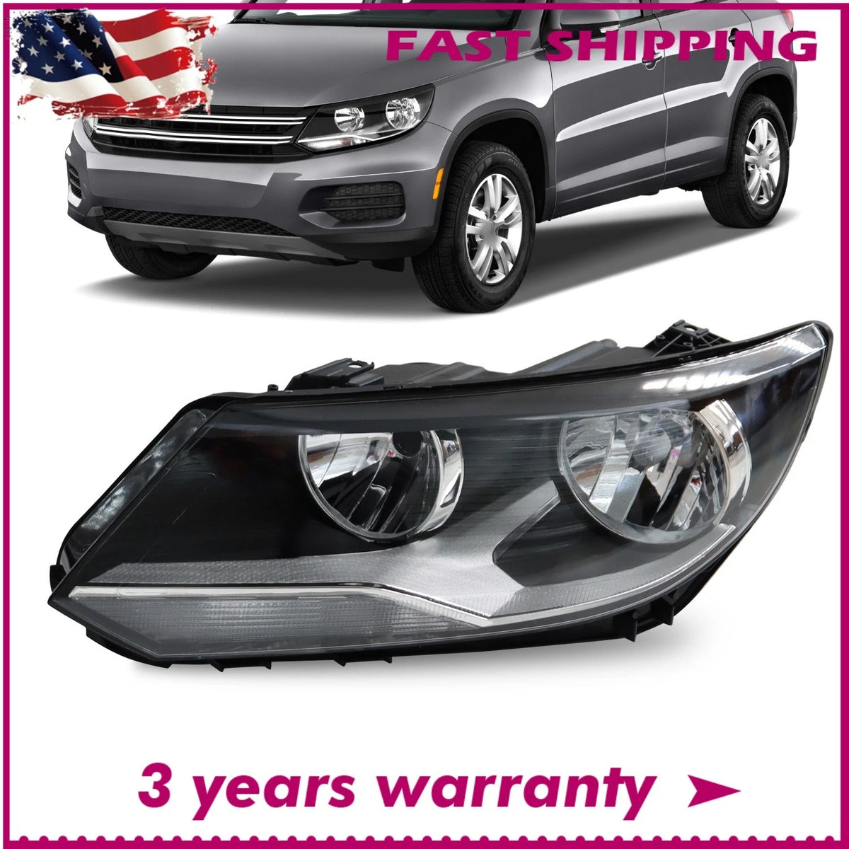 Headlight for Volkswagen Tiguan (2012–2017) - Left Driver Side, Halogen, 114-59574L, 5N0941005, VW2502152