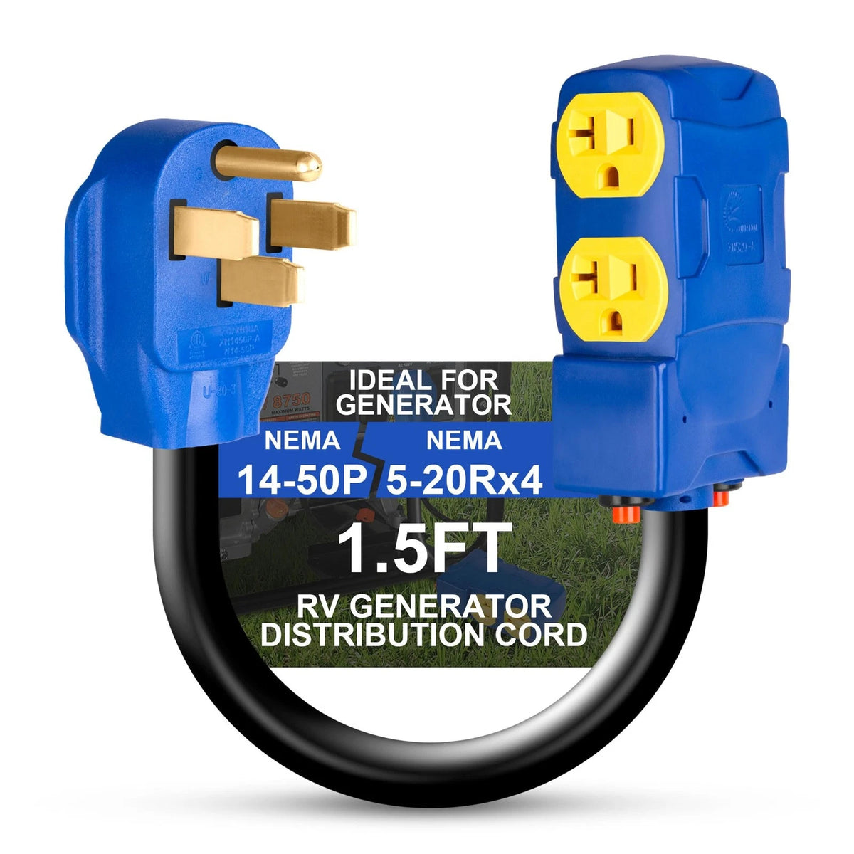 50 Amp to 20 Amp RV Distribution Adapter for NEMA 14-50P (4 X 5-20R/15R)