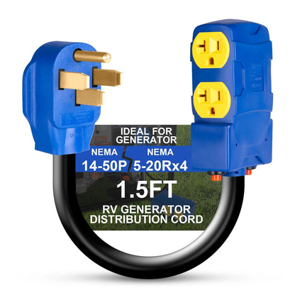 50 Amp to 20 Amp RV Distribution Adapter for NEMA 14-50P (4 X 5-20R/15R)