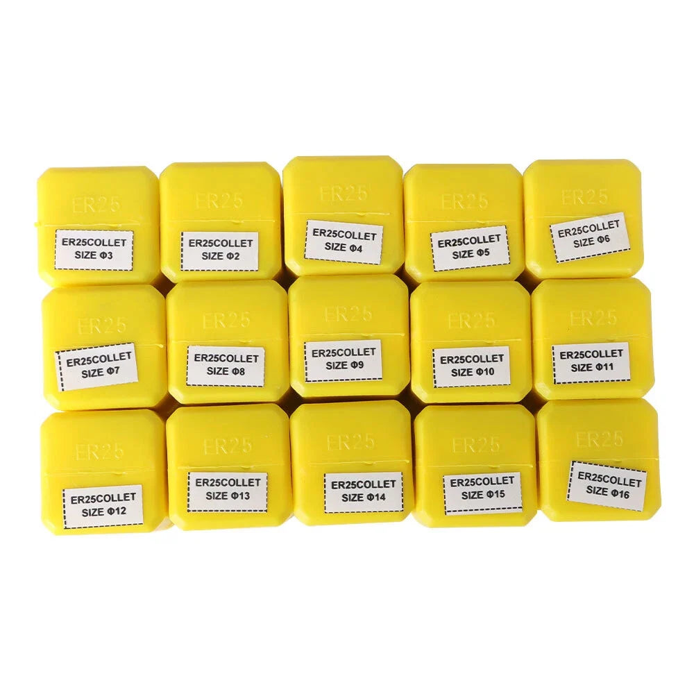 Set of 15 ER25 Spring Collets for CNC Engraving Machine (2MM to 16MM)
