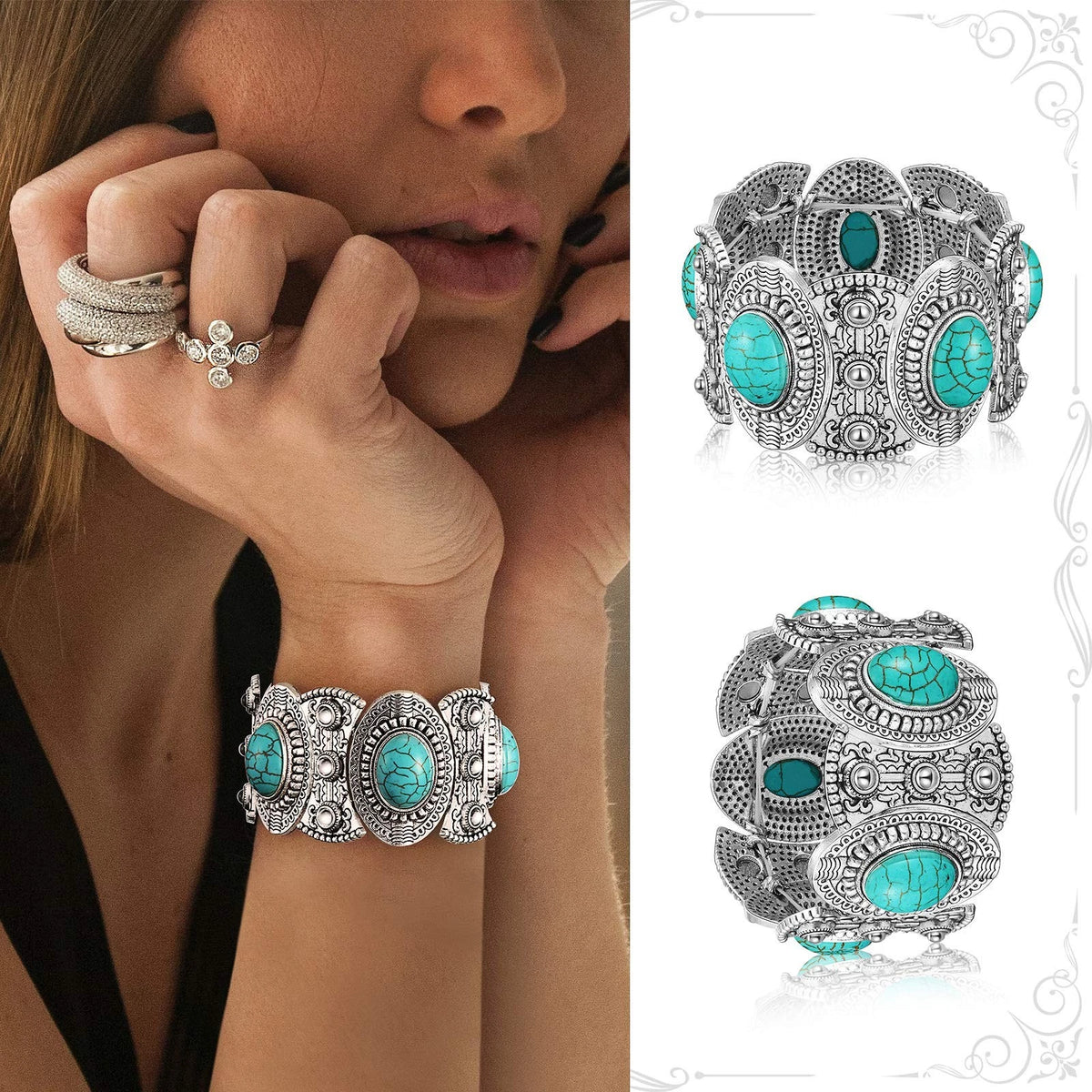 3 Pieces Bohemian Turquoise Jewelry Set for Women