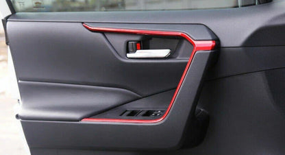 4 x ABS Red Door Upper Armrest Stripe Cover Trim for Toyota RAV4 (2019–2023)