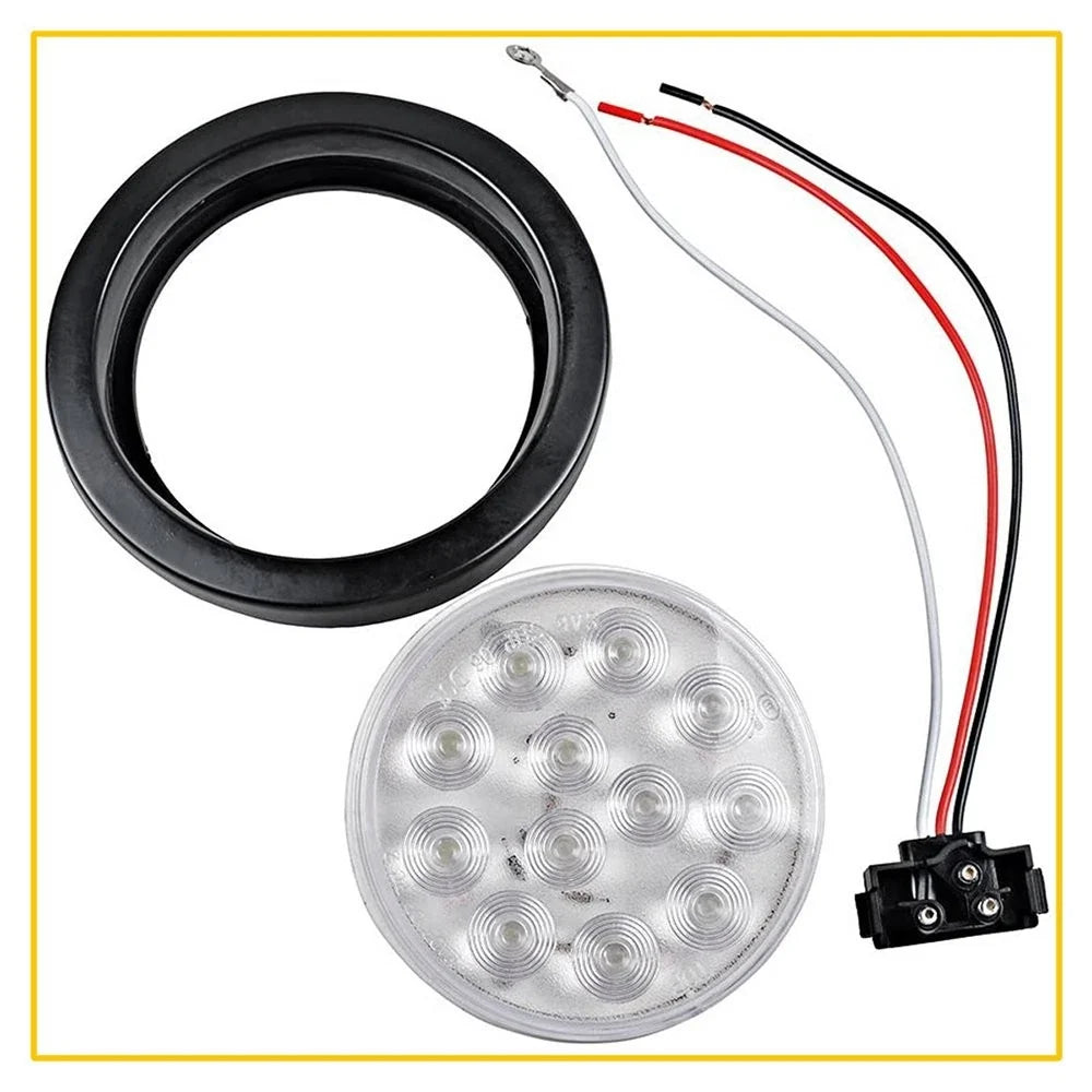 2X 4-Inch Round LED Tail Lights for Trailer Truck (12V) - Clear Lens