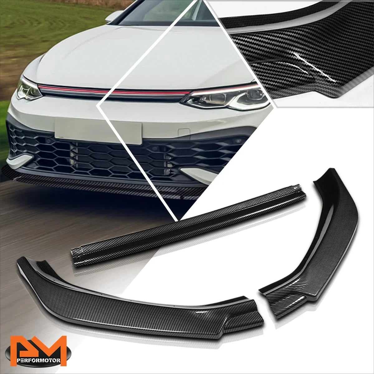 Carbon Style Front Bumper Splitter Lip for VW Golf MK7.5 (2018–2021)
