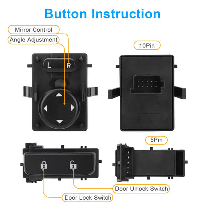 Front Left Door Lock Switch & Driver Side Mirror Switch for Chevy GMC