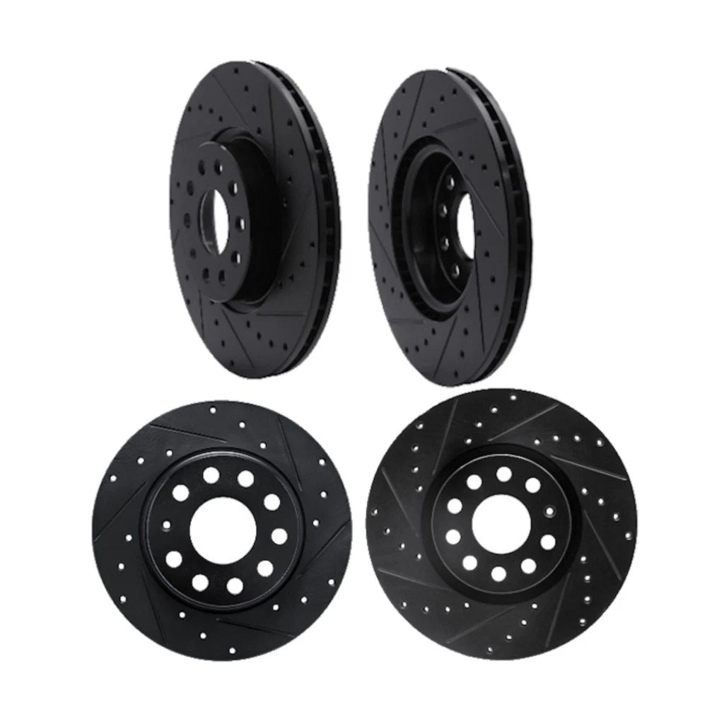 Rotor Set for Audi Q2 (2018–2021) | Black | Drilled and Slotted | ALX-PAU-DF-8004-74077-CLA1