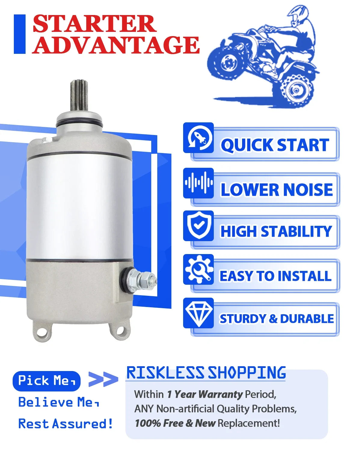 Starter with Solenoid Relay for Yamaha Grizzly 350 (2007–2014)