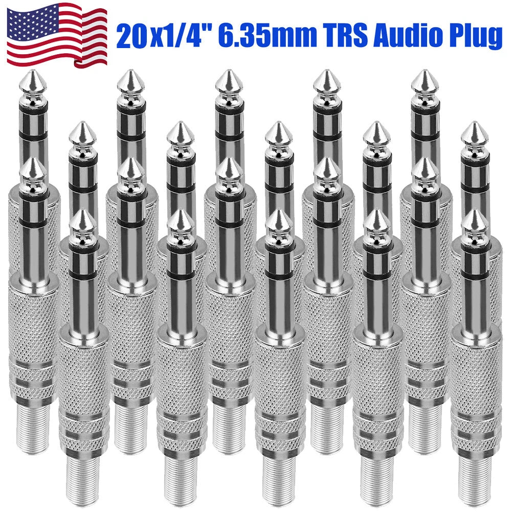 20 Pack 1/4" Male Stereo Audio Cable Jack Connector Plugs for TRS Audio