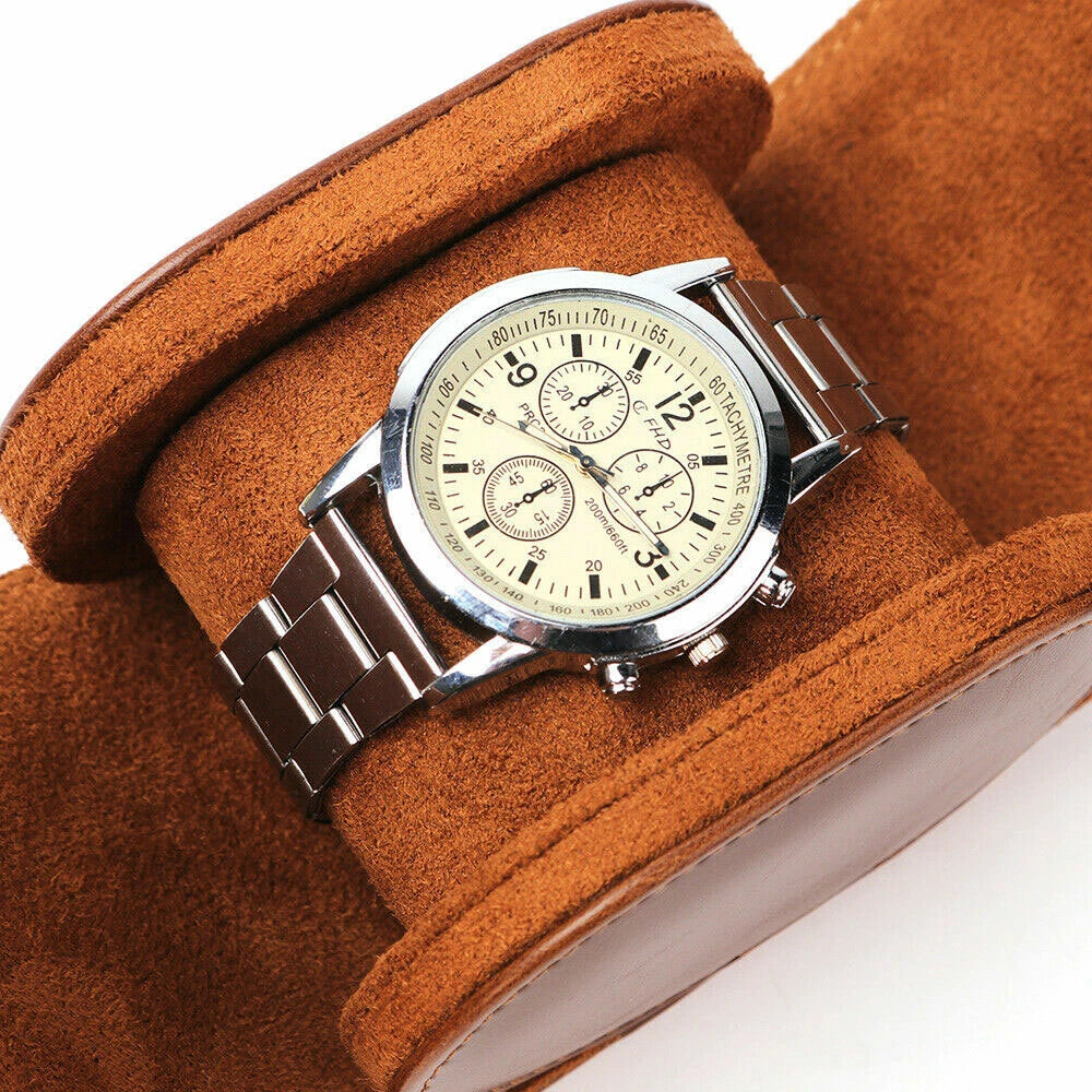 Watch Box for Portable Storage Wristwatch Case (Single, Brown)