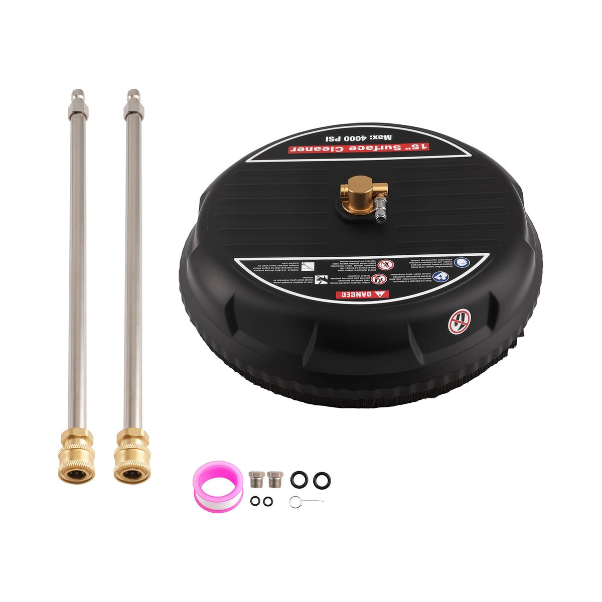 15 Inch Surface Cleaner for Pressure Washer (4000 PSI) + 2 Extension Wands