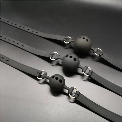 PU Leather Harness Belt Open Mouth Ball Gag BDSM Oral Plug