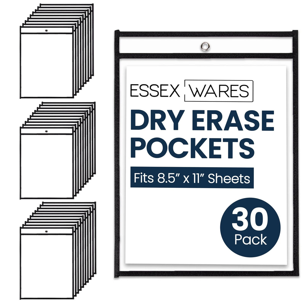 30 Pack Dry Erase Pocket Document Protectors 10" Black