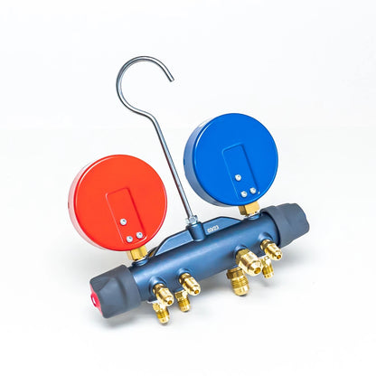 4-Valve Charging Manifold with Sight Glass & 3-1/8 Gauges for Automotive