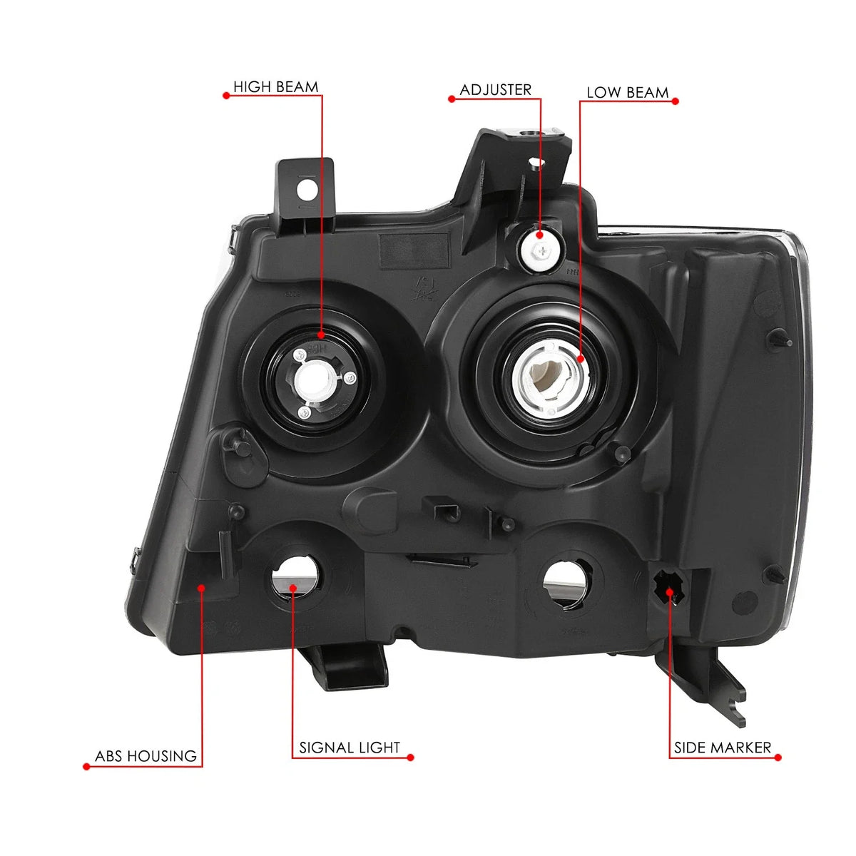 Right Black Housing Headlight Lamp for Chevy Avalanche Suburban Tahoe (2007–2014)