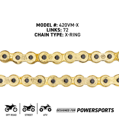 2X NICHE Gold 420 X-Ring Chain 72 Links for Motorcycle (519-CDC2553H, 5442)