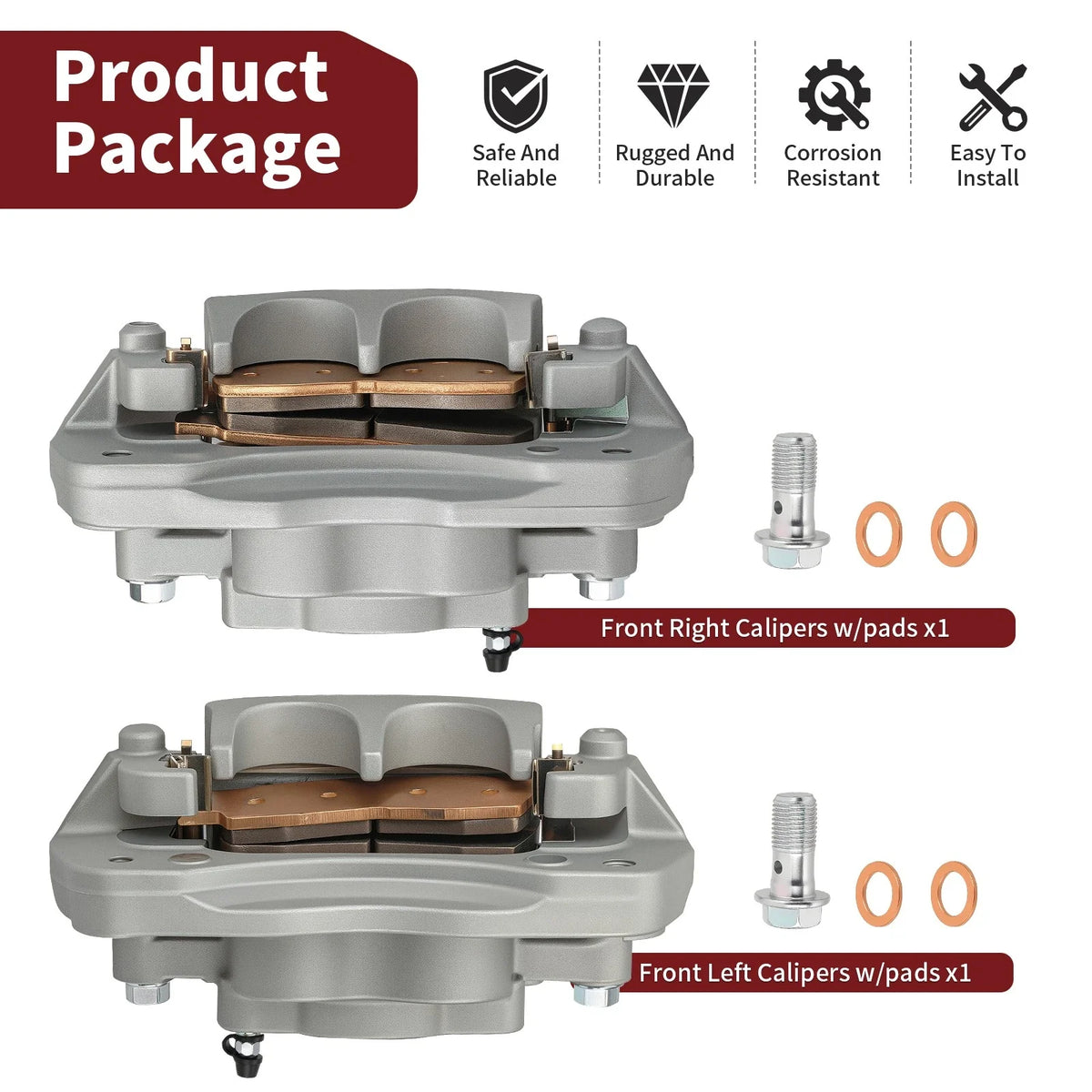 Front Left Right Brake Caliper & Pads for Yamaha (2HC-2580T-00-00, 2HC-2580U-00-00)
