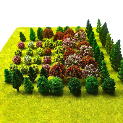 Set of 70 Miniature Trees for Model Train Scenery