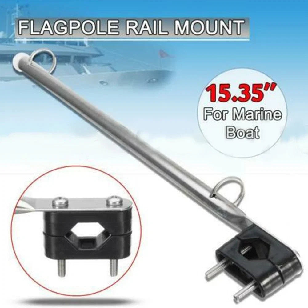 Stainless Steel Rail Clamp Flag Staff Pole for Boat Marine Yacht (15")