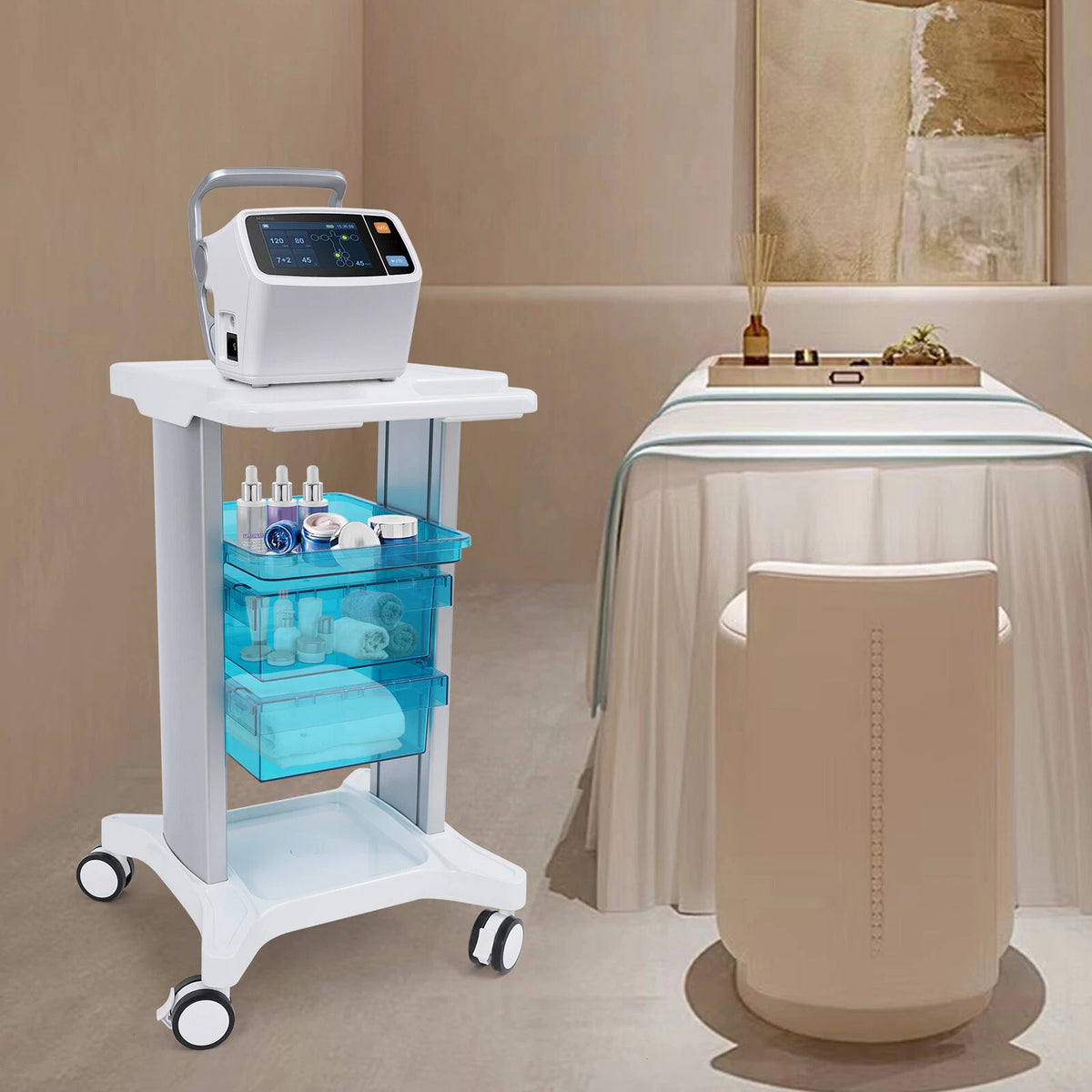 Multi-tier MobileTrolley Medical/Beauty Cart Tool Storage Cart with 2 Drawers