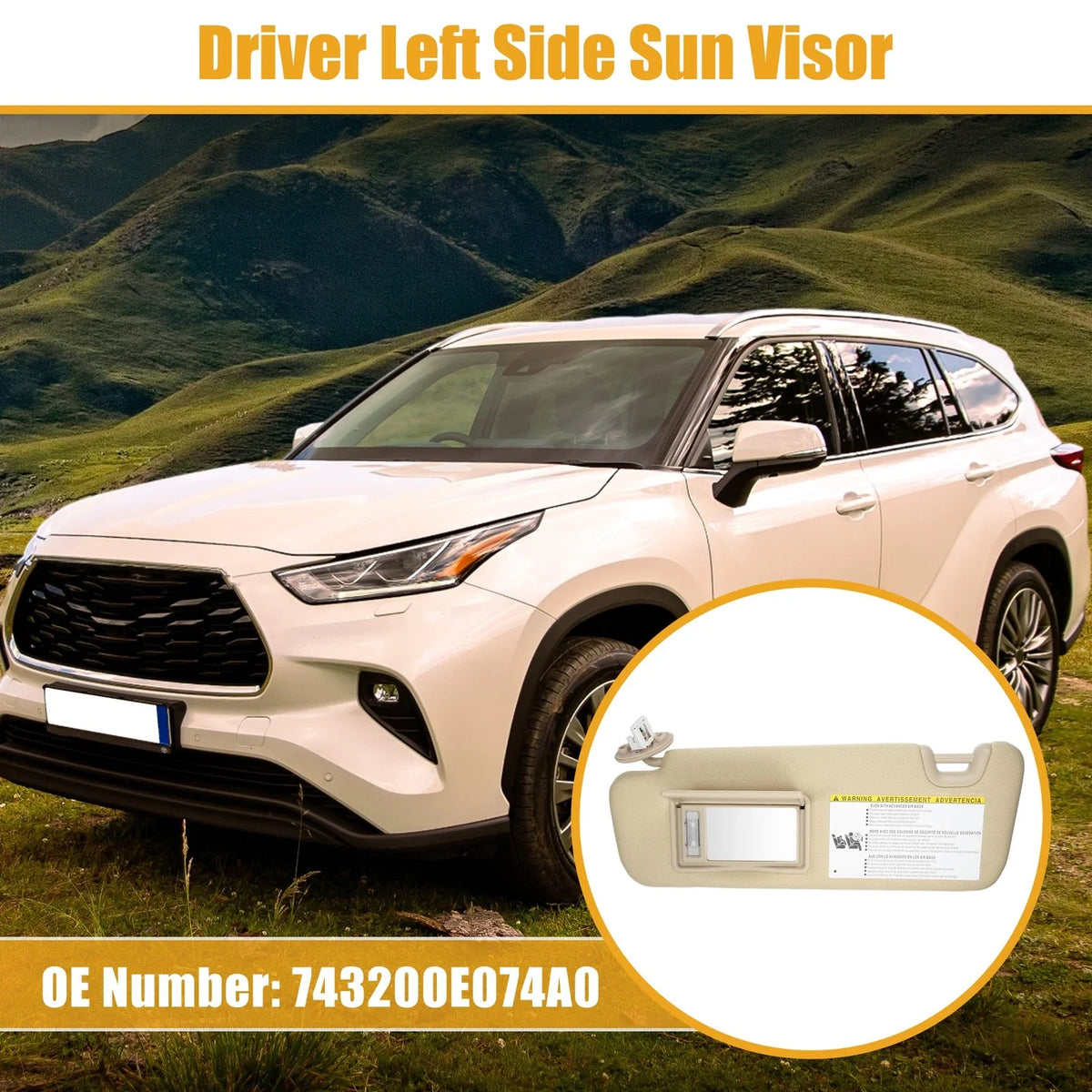 Sun Visor Assembly No.743200E074A0 for Toyota Highlander (2014–2019) Beige
