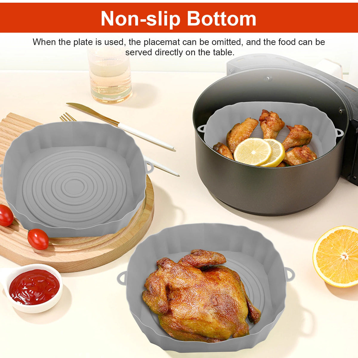 2X Silicone Air Fryer Pots for Oven Tray (Non-Stick, Reusable)