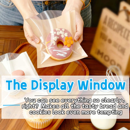 100 Pack Cookie Bags with Window & Stickers 7.1x7.5 Inch