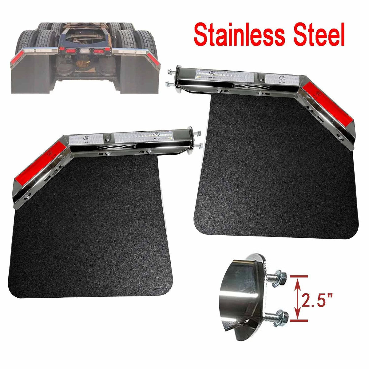 2X Stainless Steel Spring Loaded Mudflap Hanger Kit for Semi Truck