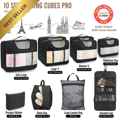 Set of 10 Packing Cubes for Luggage Organizer