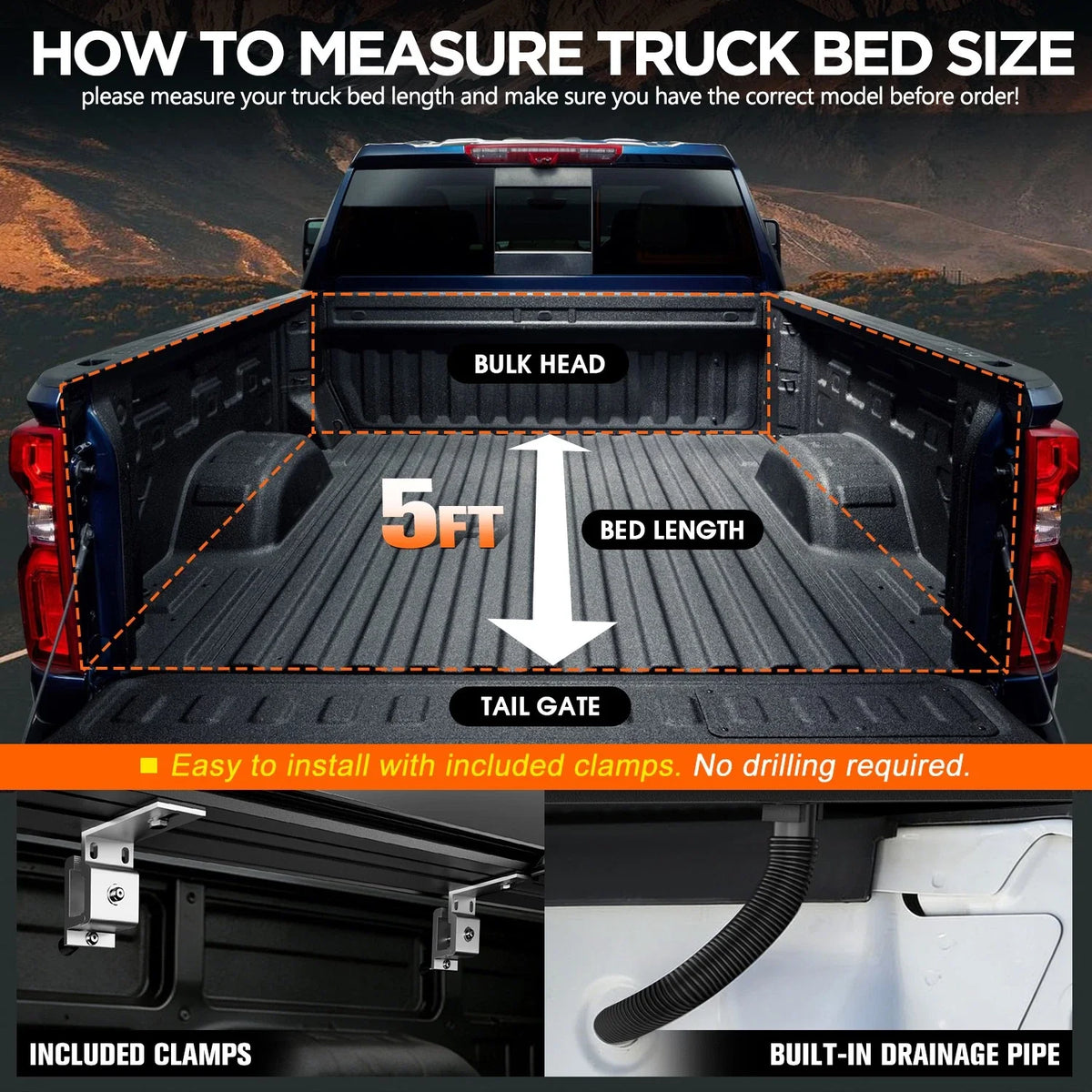 Retractable Tonneau Cover for Nissan Frontier (2005–2026) w/ 2x Mounting Rails