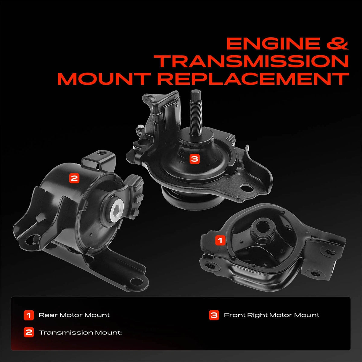 3X Engine Motor & Transmission Mount for Honda Fit (2007–2020) AM500, A4537, A4552