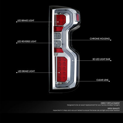 Full LED Chrome Red Tail Lights for Chevy Silverado 1500 WT LT 2500 HD (2019–2025)