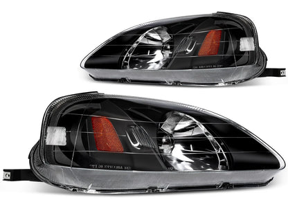 Headlight Assembly for Honda Civic (1999–2000) Black Light Pair