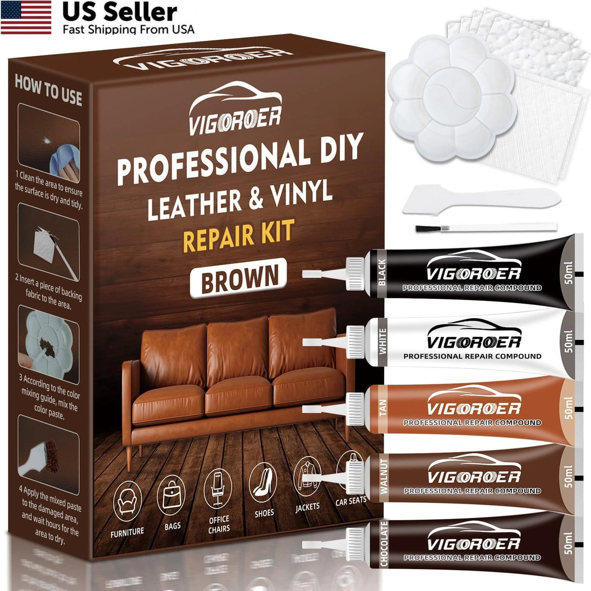 Brown Leather Repair Kit for Furniture, Couch, Car