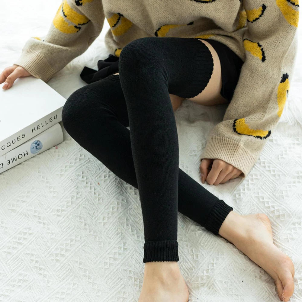 2X Women's Soft Knit Thigh High Boot Socks Extra Long Winter Leg Warmers