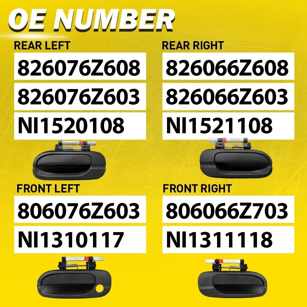 Set of 2 Outside Door Handles Smooth Black for Nissan Sentra (2000–2006)