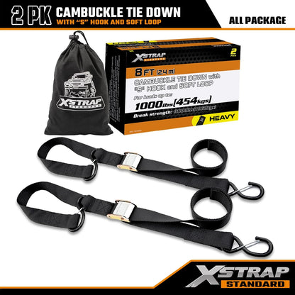 2X Motorcycle Tie Down Straps for XSTRAP (1.5IN X 8FT, Black)