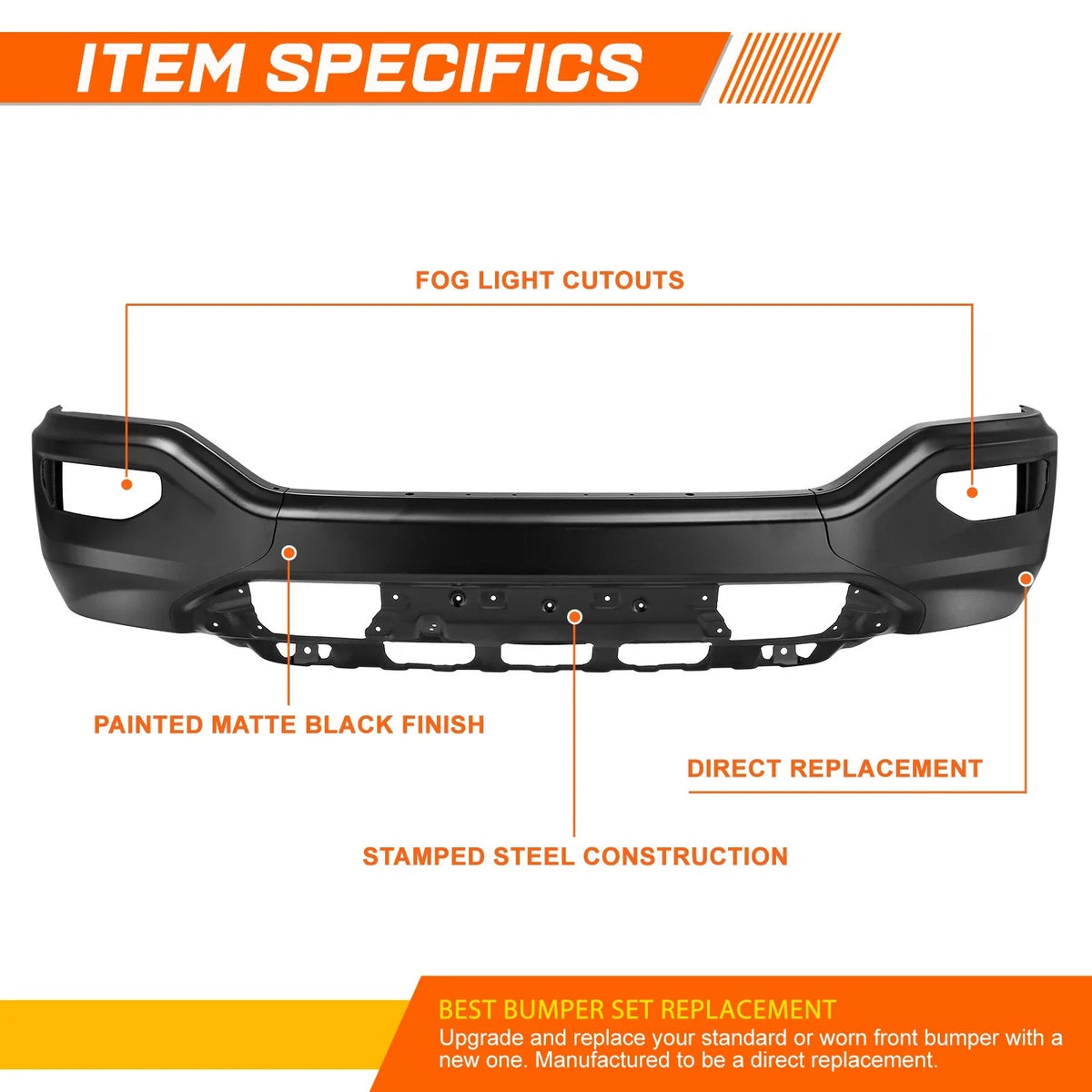 Front Bumper Face Bar for GMC Sierra 1500 Limited (2016–2019) w/ Fog Light Cutouts