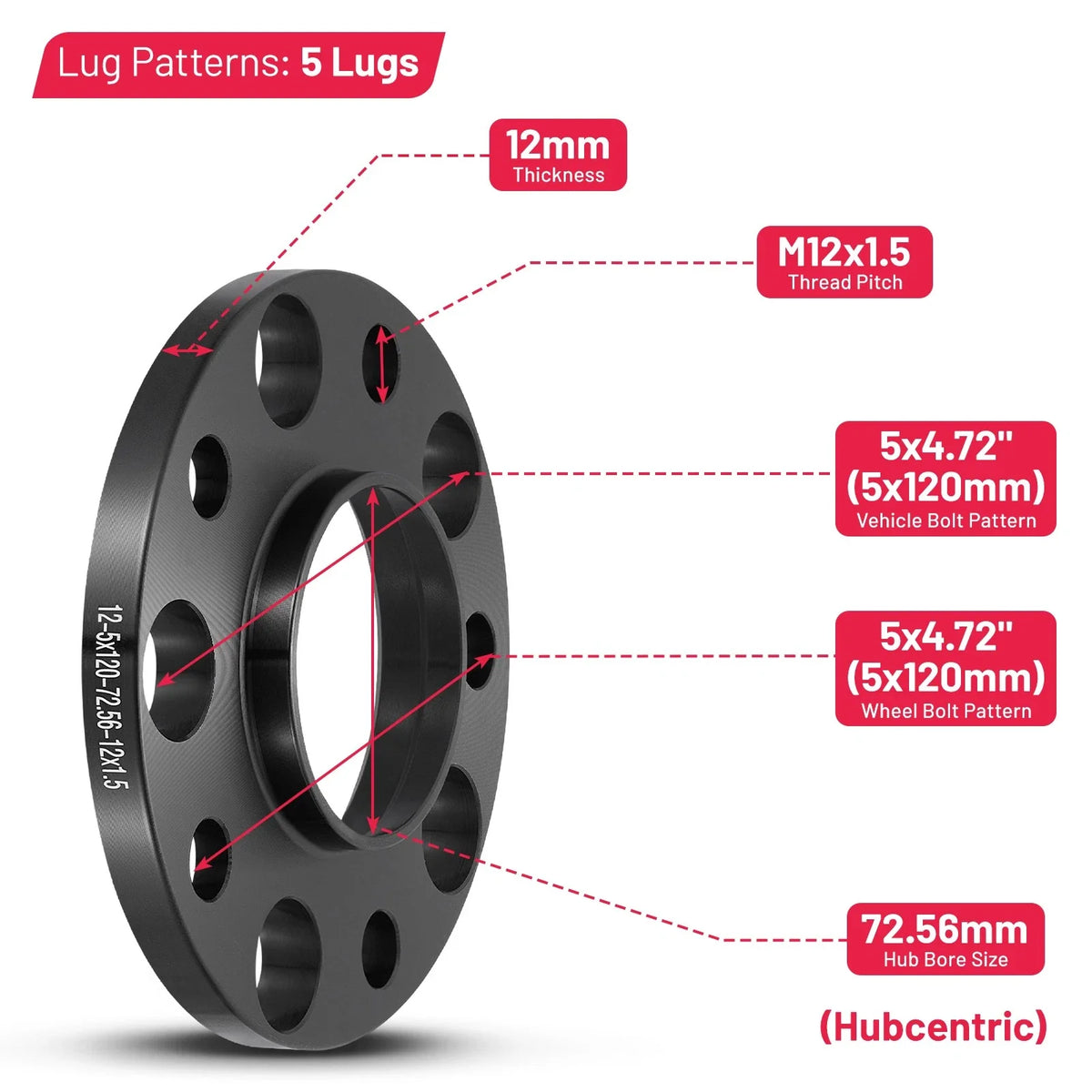 Set of 2 Hubcentric Wheel Spacers for BMW 325i (5x120mm, 12mm & 15mm)