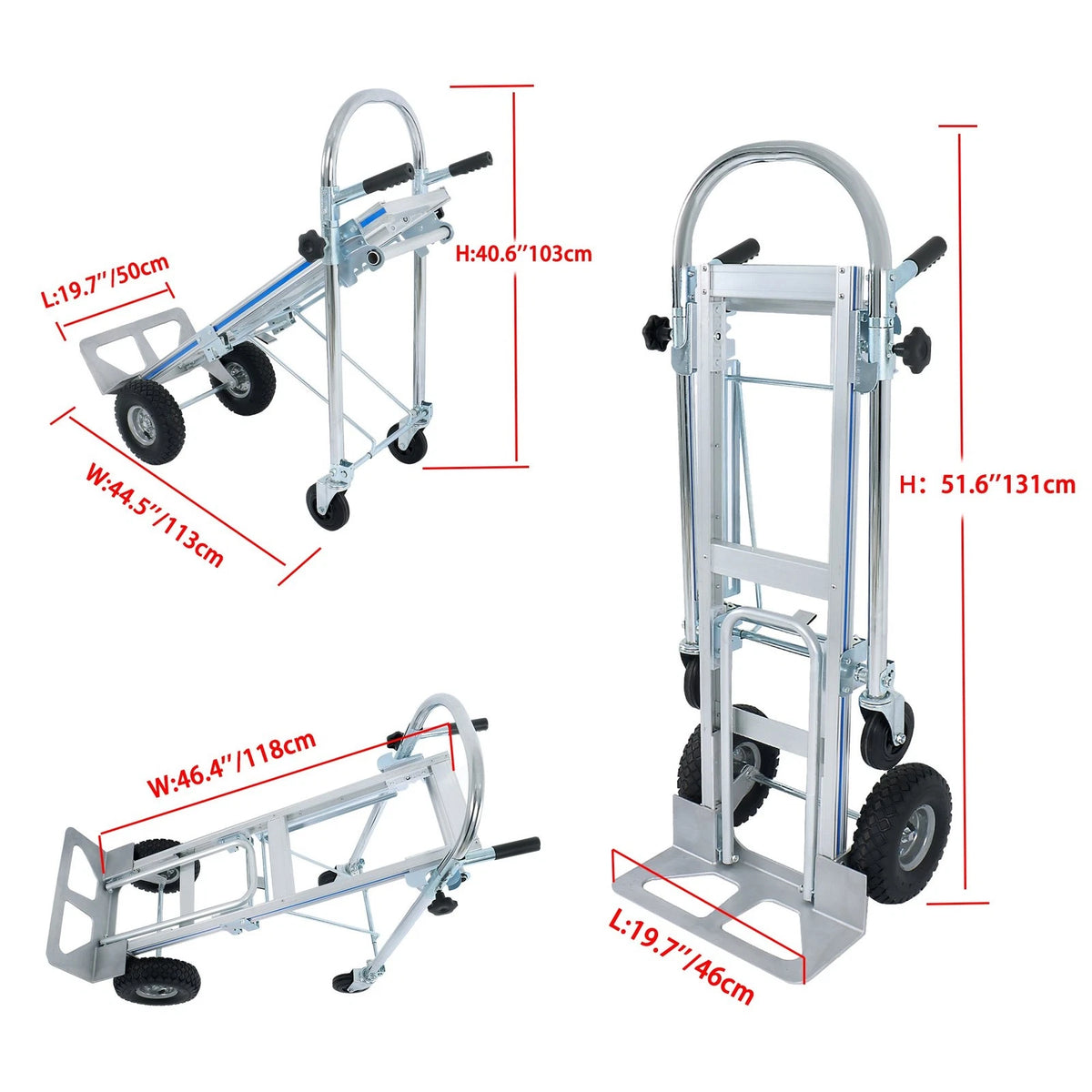 2X Aluminum Folding Hand Truck for Convertible Trolley (1000LBS Capacity)