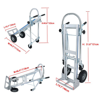 2X Aluminum Folding Hand Truck for Convertible Trolley (1000LBS Capacity)