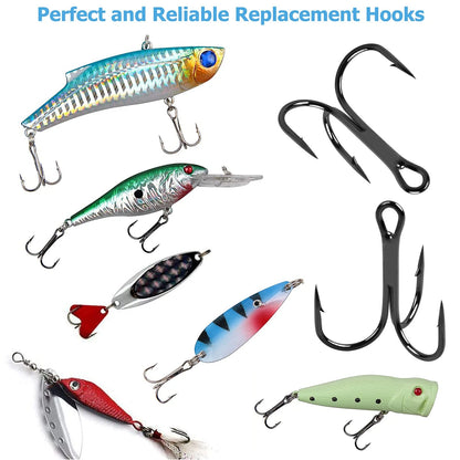 Fishing Treble Hooks Kit Set of 6 High Carbon Steel Sizes 4-14 Black
