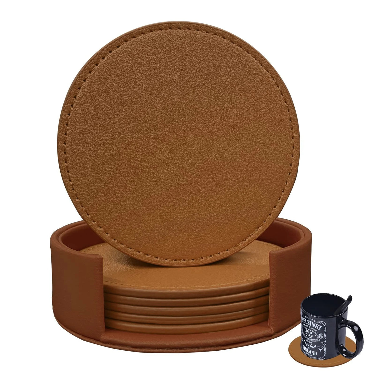 Set of 6 Soft Leather Round Drink Coasters for Home Use