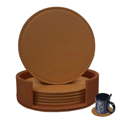 Set of 6 Soft Leather Round Drink Coasters for Home Use