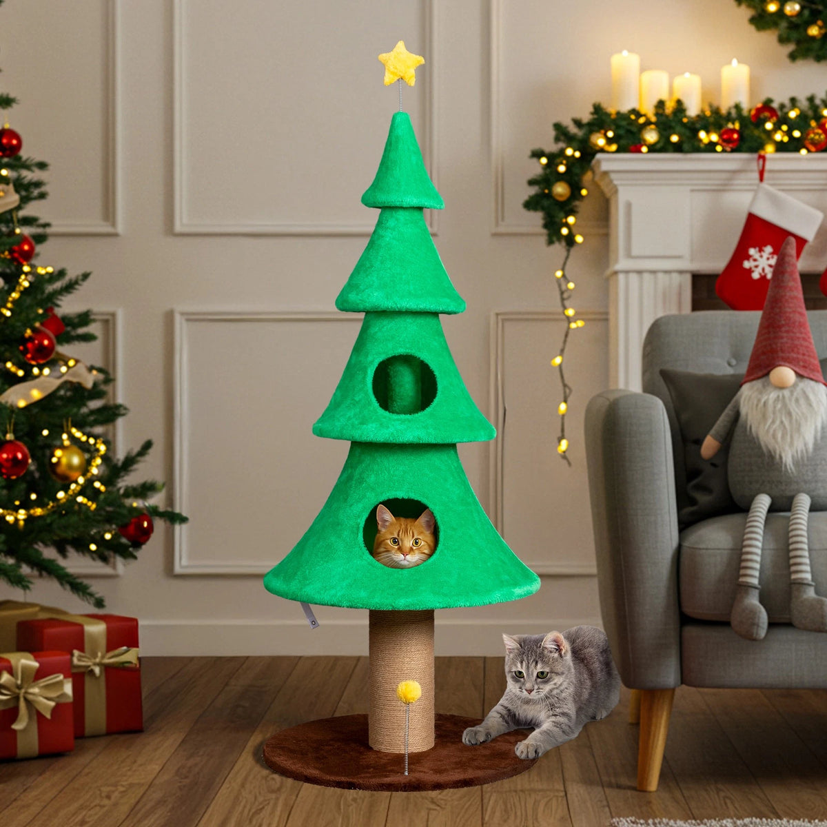 59" Large Tall Cat Tower for Indoor Use with Condos and Scratching Post