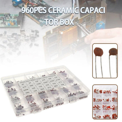 960 Pcs Ceramic Capacitor Assortment Kit 2PF-0.1UF for DIY Projects