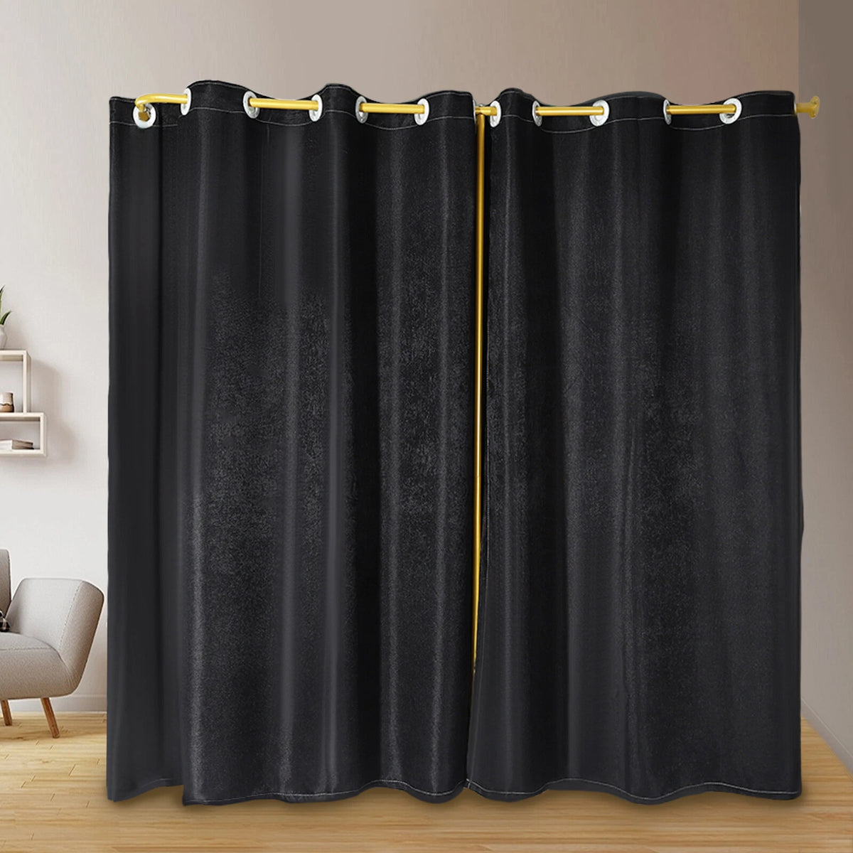 2X F-Shaped Fitting Room with Clothes Racks and Blackout Curtains